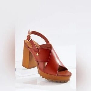 CATO | Crossband Heeled Slingback Sandals Cognac Various Sizes Available